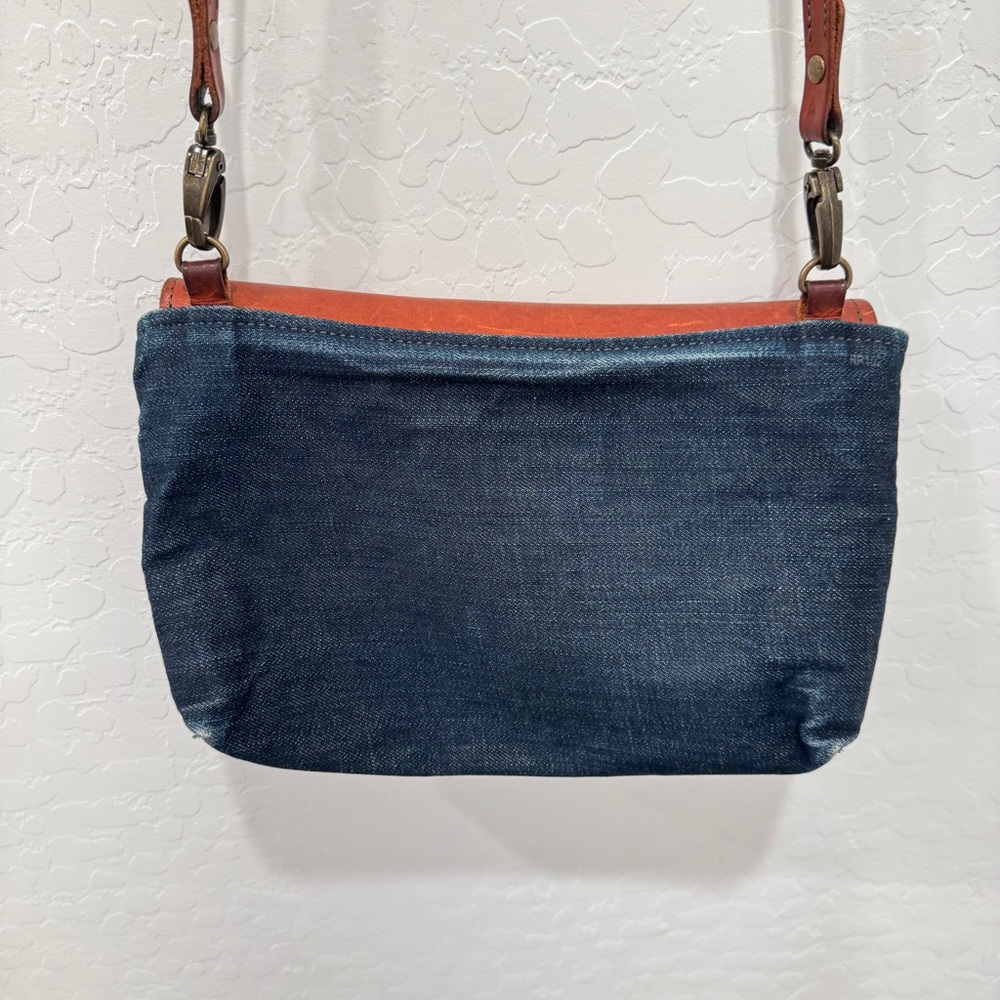 R. Riveter Brown Leather Purse Denim Casual Everyday Western Rodeo Cowgirl - Picture 6 of 8